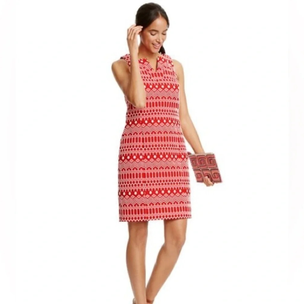 BODEN Red and White Embroidered Dress size 6R